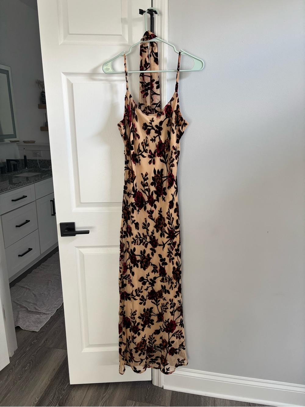 Floral Slip Maxi Dress in Beige and Burgundy with Scarf!